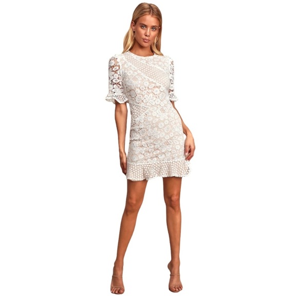 Lulus White Crochet Lace Short Sleeve Mini Dress - Picture 2 of 16